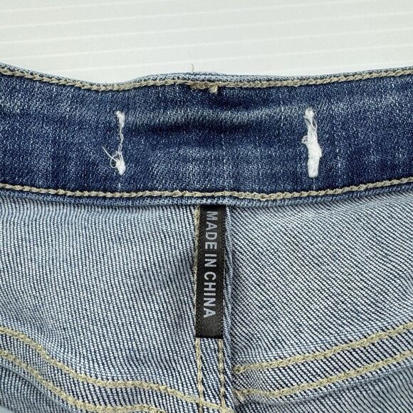 RISEN High Rise Frayed Hem Distressed Jean Shorts Raw Hem Light Wash Size 2 - Picture 7 of 10